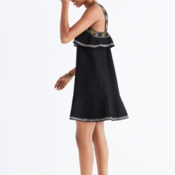 Madewell Black Embroidered Linen Tier Dress Size Extra Small - Picture 3 of 10